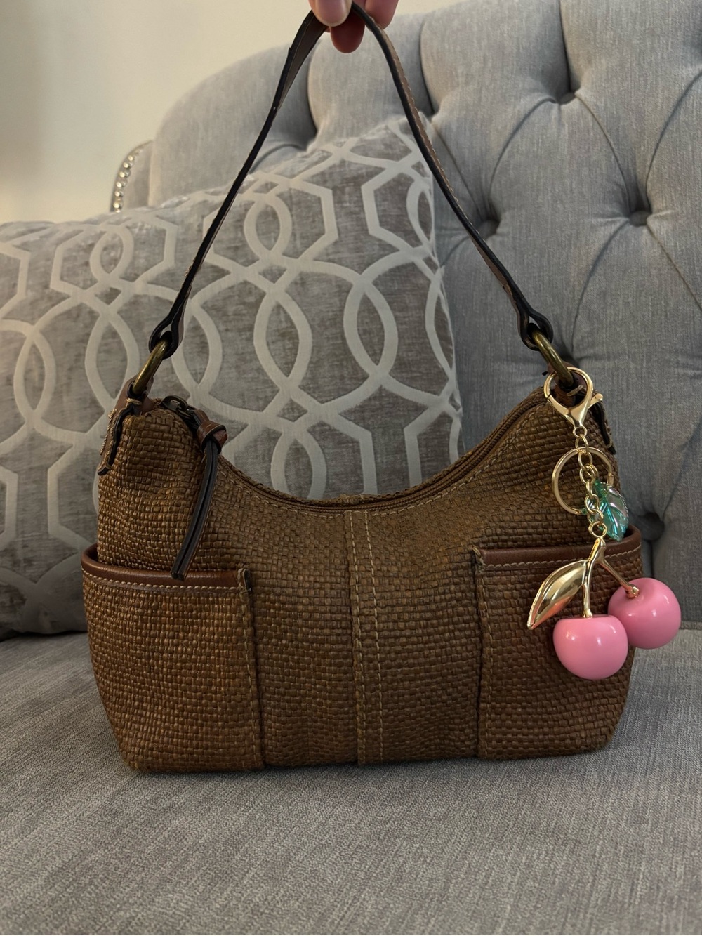 Vintage Fossil Leather Brown Woven Shoulder Bag